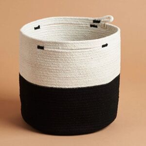 NEW Mia Mélange Handcrafted Foldable Cotton Basket Black Offwhite
